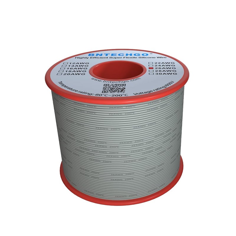 BNTECHGO 26 Gauge Silicone Wire Spool 250 ft Gray Flexible 26 AWG Stranded Tinned Copper Wire - Image 2